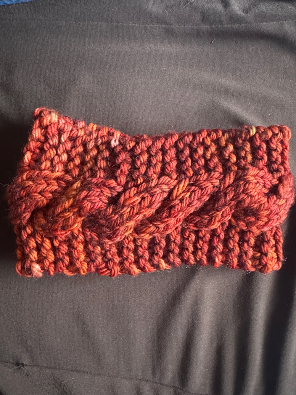 Hand-Knitted 100% merino wool Cable Headband - Multitone Rust